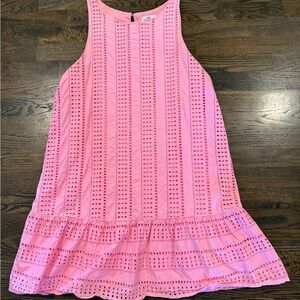 Vineyard Vines Pink Eyelet Cotton Shift Dress Size 12 Sleeveless Ruffle Hem